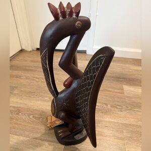 Pier 1 Hand Carved Wood “Kalao”, Bird Art Sculpture with Tag.